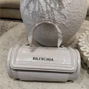 AUTHENTIC - Balenciaga Mini White Croc-Embossed Bag